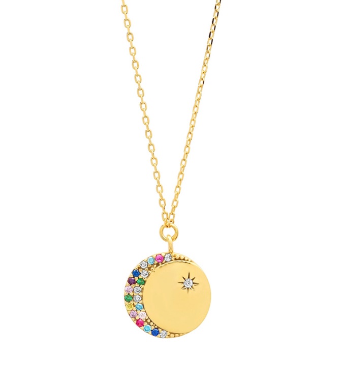 Cresent Moon Disc Pendant Necklace